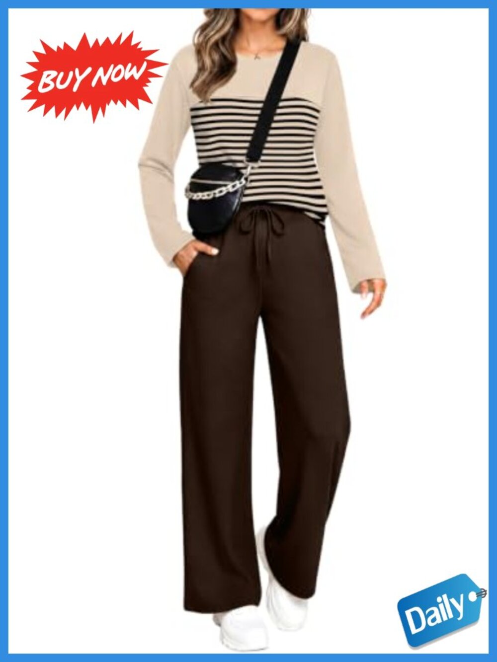 Two Piece Lounge Set Long Sleeve Crew Neck Wide Leg Pants Casual Fall Outfit